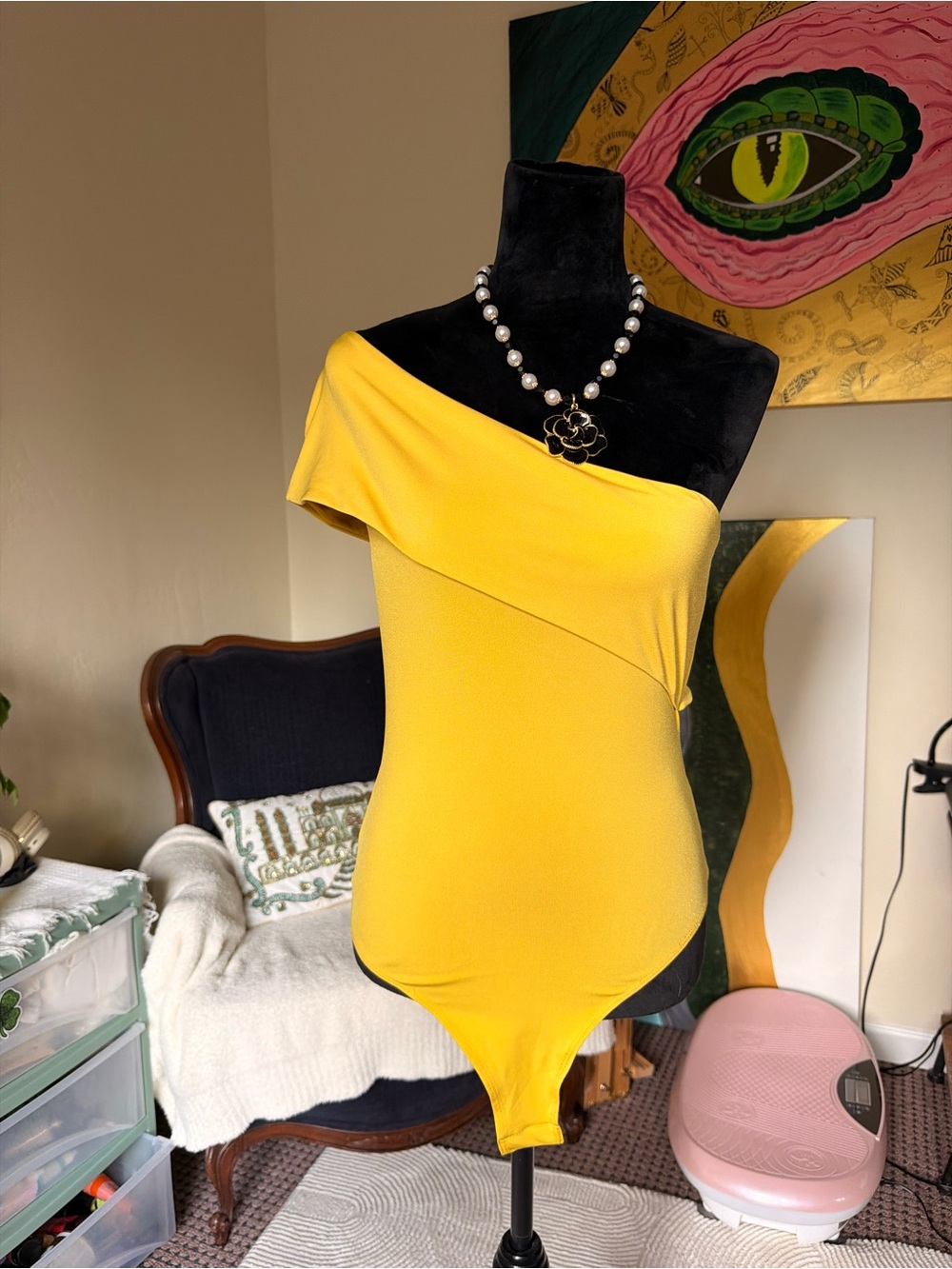 New Yellow One-Shoulder Bodysuit